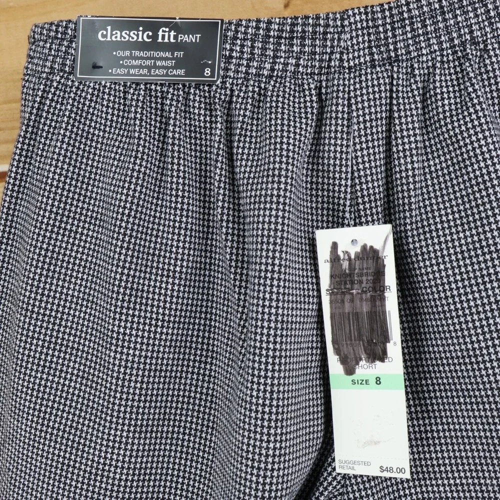 Alfred Dunner Stretch Waist Dress Pants‎ Womens Size 8 Black Houndstooth NWT $48